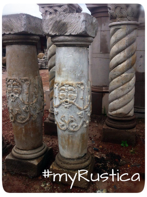 hand carved architectural cantera stone columns from Mexico