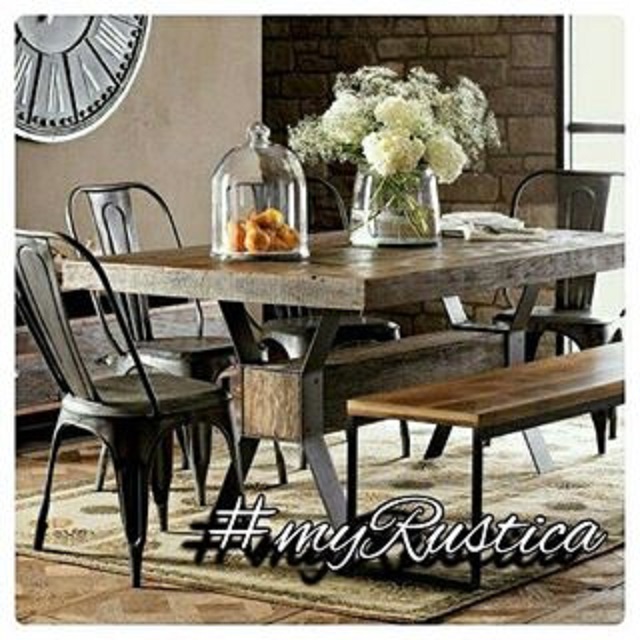furniture including hammered copper tables and handmade zinc table-tops for furnishing rustic style dining rooms