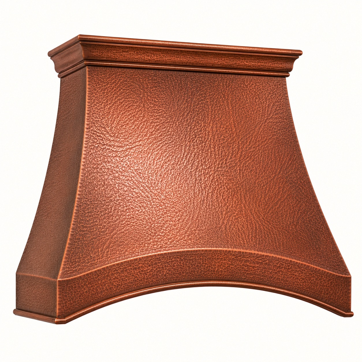 Arched copper range hood front view