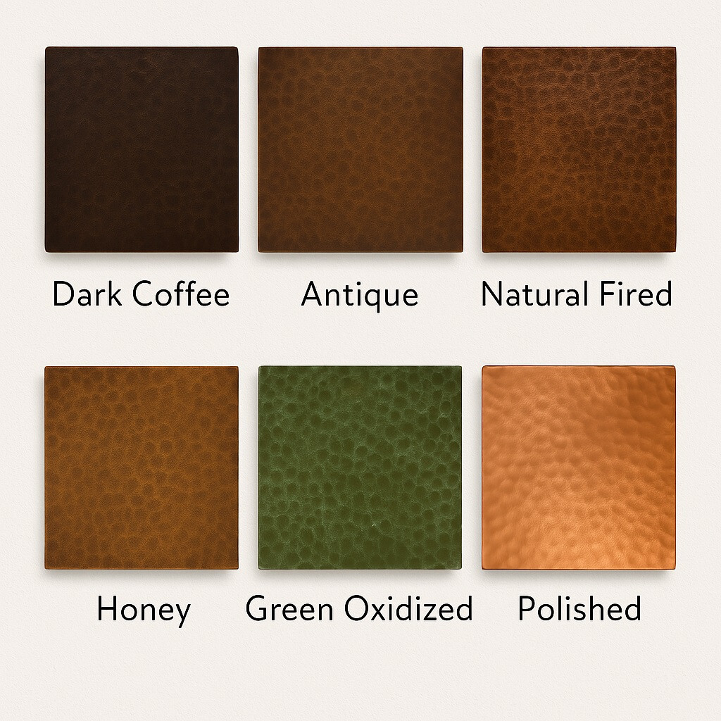 hammered copper finish options for Rustica House range hoods, sinks, bathtubs and tabletops
