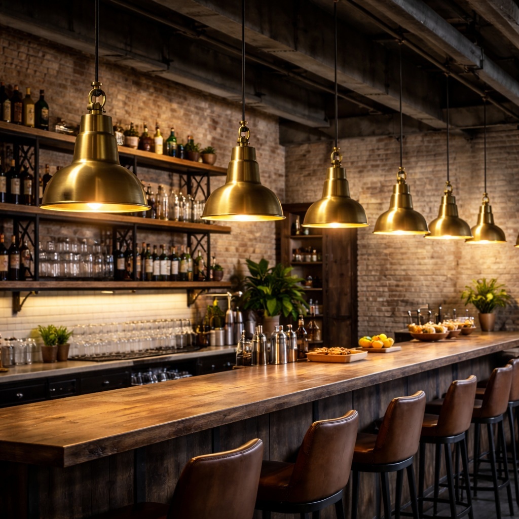Industrial style illumination in a restaurant bar