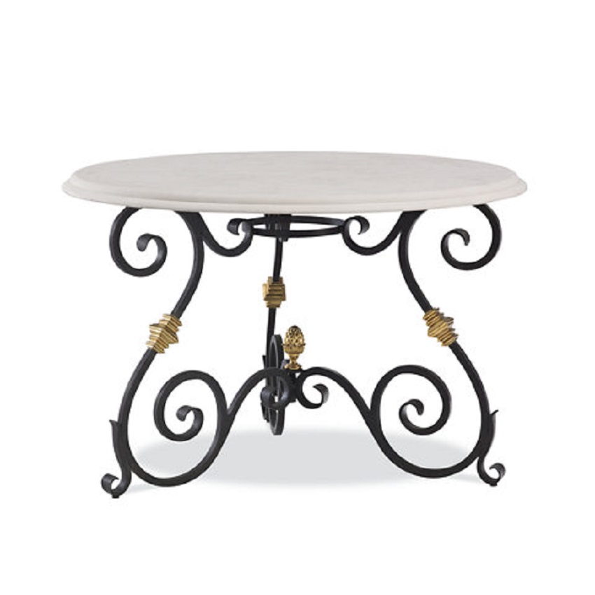 forged iron and rustic table base for an eat-in kitchen dining table