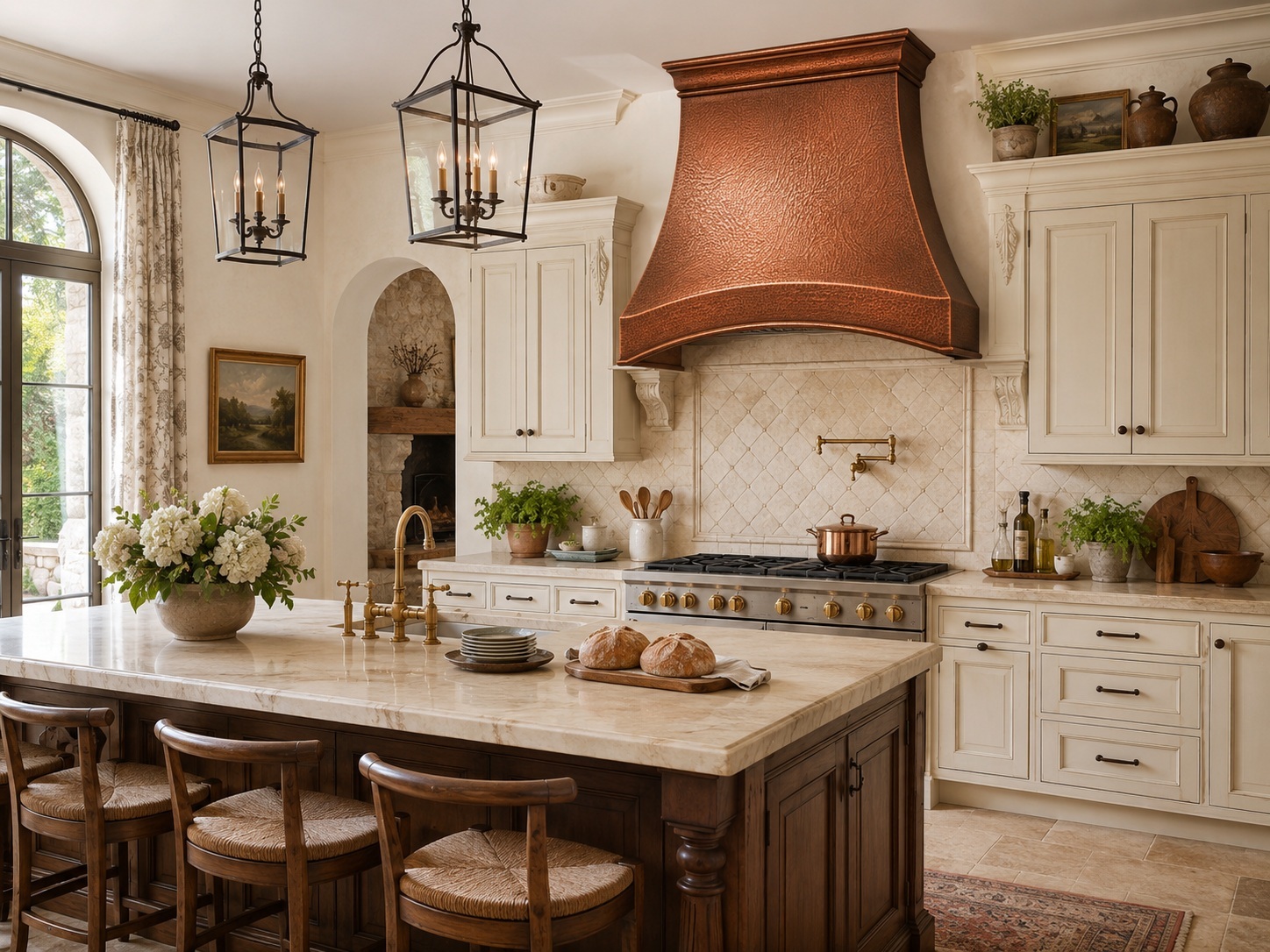 Arched Copper Range hood Arched copper range hood in European style kitchen