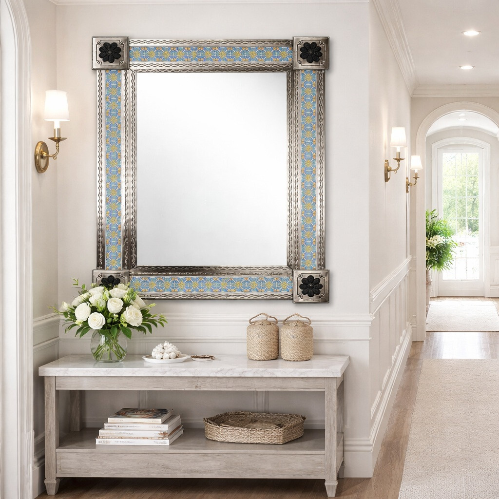 Tin tile mirror by Ana Lopez