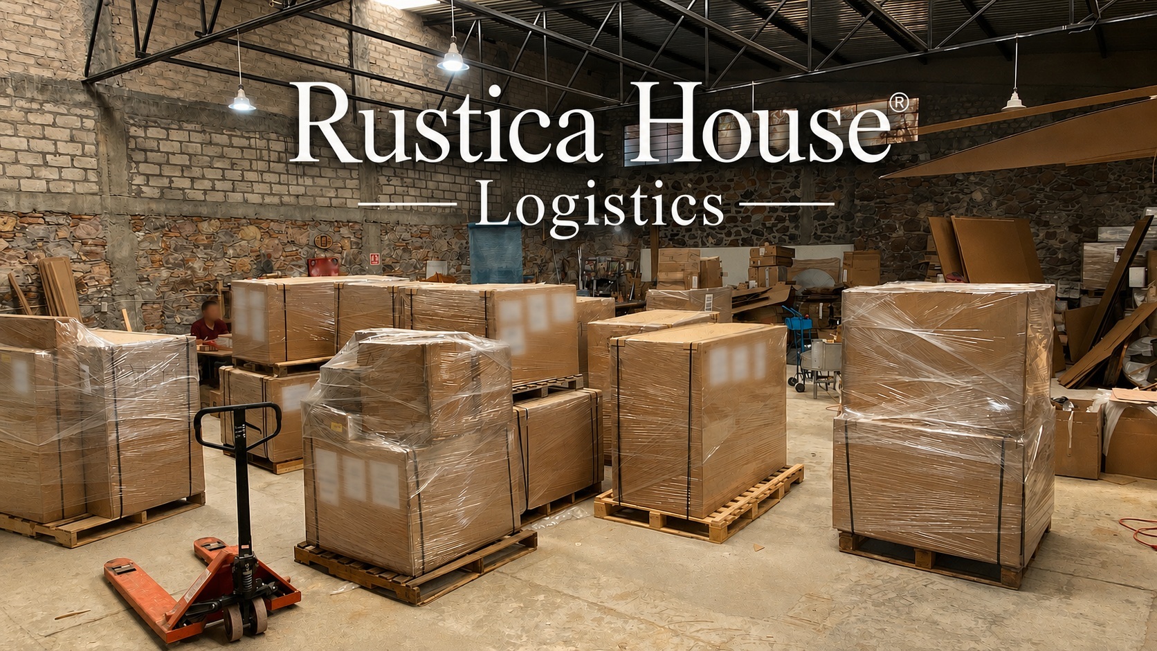 Rustica House warehouse facility with crates ready to ship