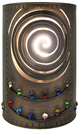 decorative tin lamp iluminating a gazebo in a garden yard